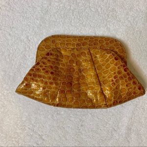 Lauren Merkin alligator skin tan clutch purse